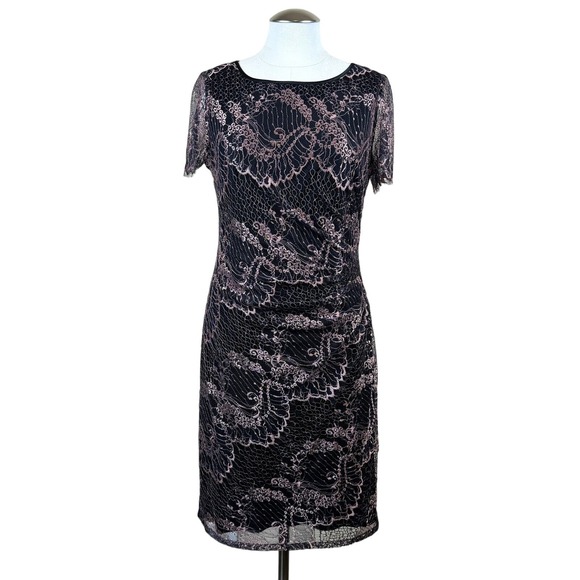 Adrianna Papell Dresses & Skirts - Adrianna Papell Women's Black Rose Lace Sheath Dress Cocktail Evening‎ Party 10